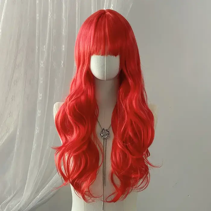 Perruque synthétique rouge de 26 pouces avec grandes vagues pour cosplay d'Halloween, costume quotidien, perruque de vacances, accessoire capillaire haute température