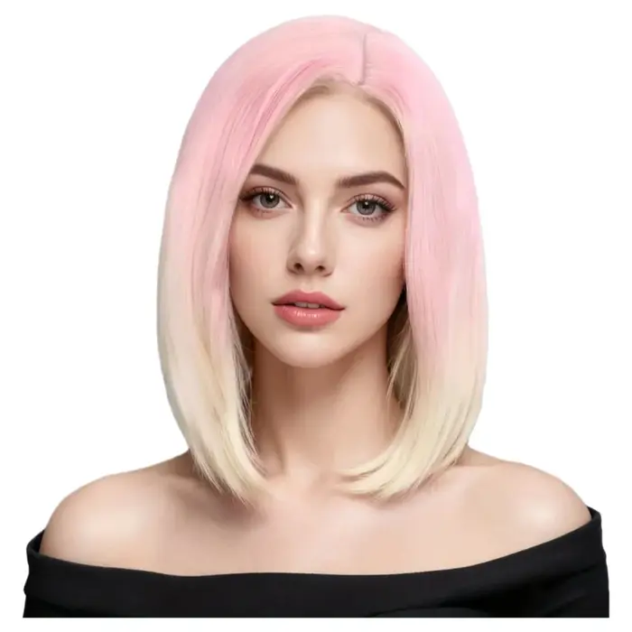 Perruque Bob Ombrée Rose à Blonde