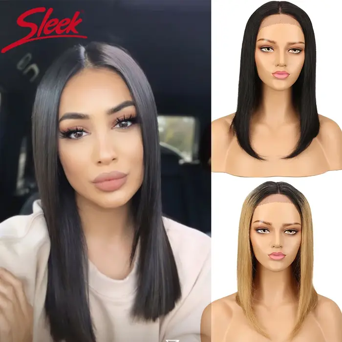 Perruque Bob Lace wig brésilienne naturelle lisse, cheveux longs, brun, rouge, partie T, perruque La