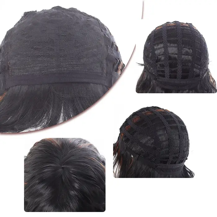 Perruque courte bouclée noire naturelle pour femmes - Bob ondulé longueur épaule avec frange | Cheveux synthétiques