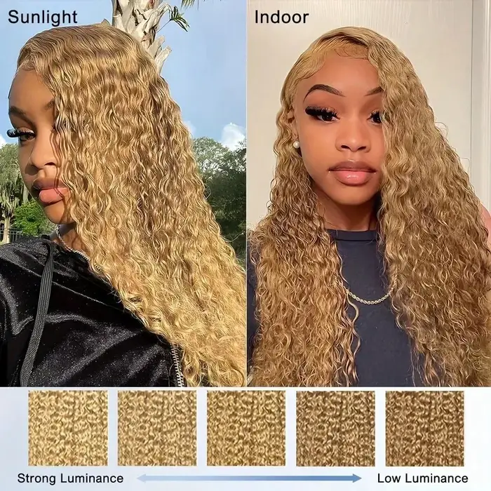 # 27 couleur lâche vague profonde dentelle avant perruques cheveux humains miel blond 13x6 HD Transp