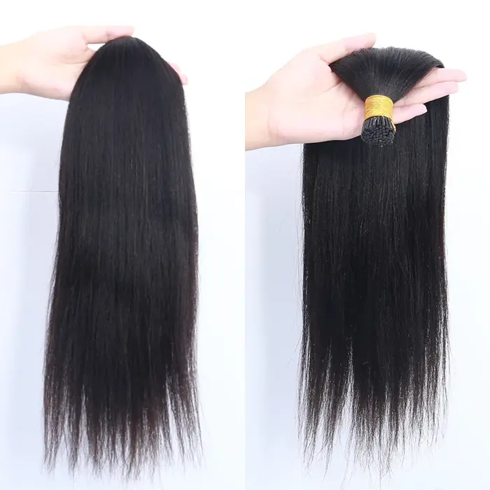 Mèches Brésiliennes Naturelles Noires, Cheveux Crépus Lisses, Yaki Clair, Microlinks, pour Femme
