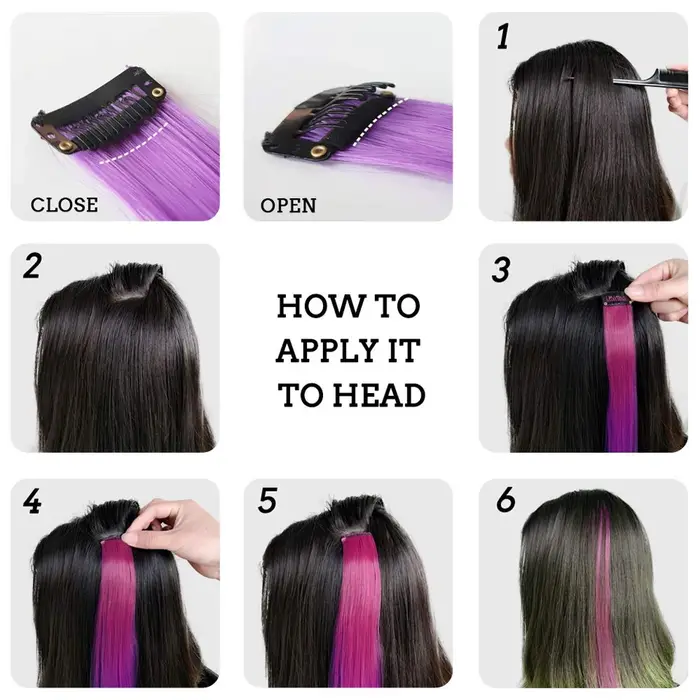Extensions de cheveux colorées synthétiques 22 pouces lisses orange vert à clipser