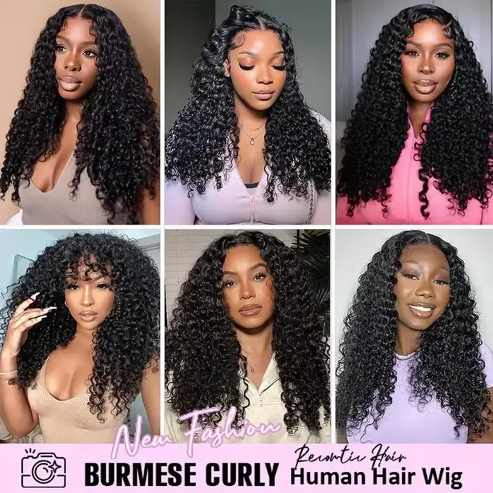 Perruque bouclée birmane sans colle, en cheveux humains, avec pointes spirales, dentelle HD 7x6 pré-