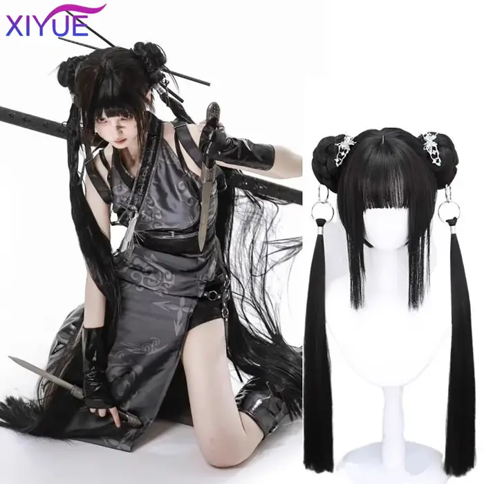 XIYUE synthétique longue droite Lolita perruque avec Bang rouge Ombre noir Cosplay fête Halloween noël ondulé bouclés