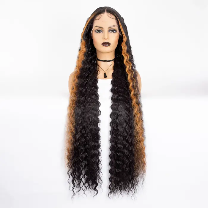 WIGERA Perruque synthétique ombrée noire 40 pouces extra longue