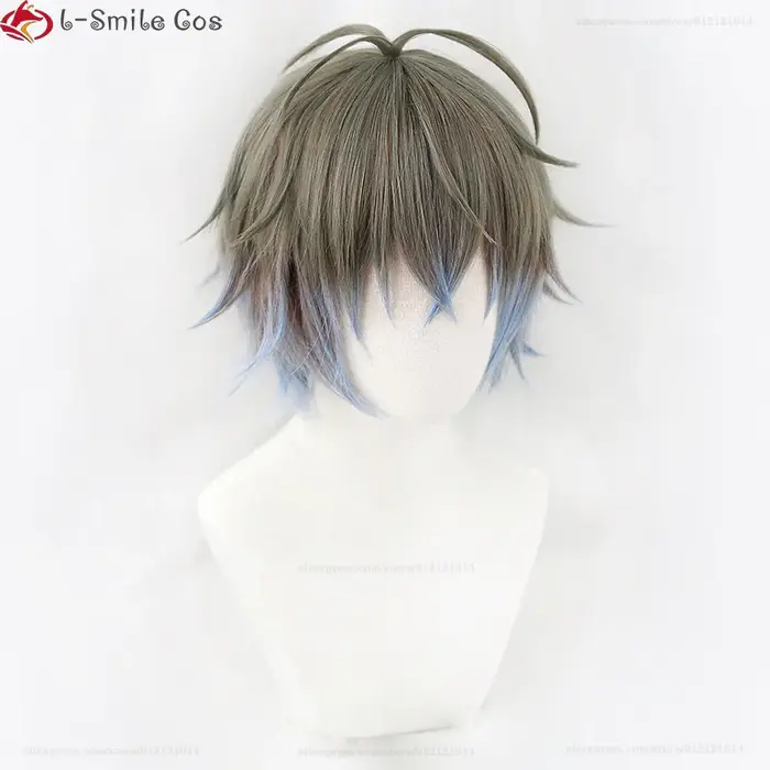 Haute qualité VTuber NIJISANJI Luxiem Ike Eveland Cosplay perruque gris brun dégradé bleu clair résistant à la chaleur synthétique cheveux perruques