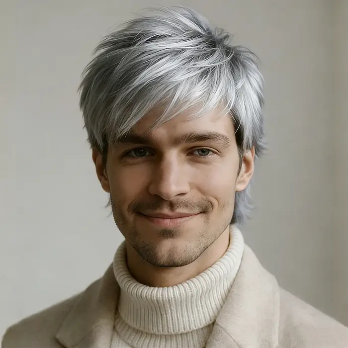 Perruque courte et droite de style pixie pour homme, couleur gris argenté, en cheveux humains brésil