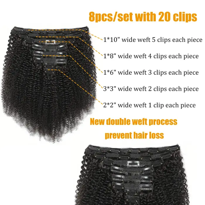 Extensions de cheveux bouclés afro kinky à clipser
