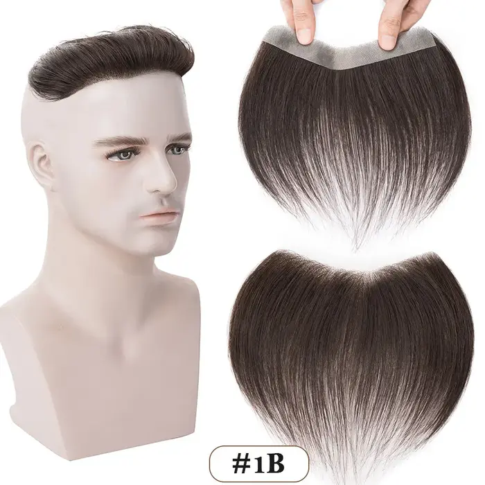 TESS toupet hommes 6 pouces cheveux humains 7g hommes délié V boucle 0.16mm PU hommes postiche avant