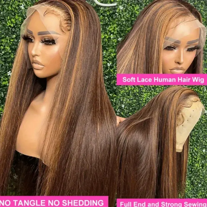 Perruque Lace Frontale HD en Cheveux Humains Brésiliens, Lisse 427, 13x6 13x4, Pré-épilée, Blonde