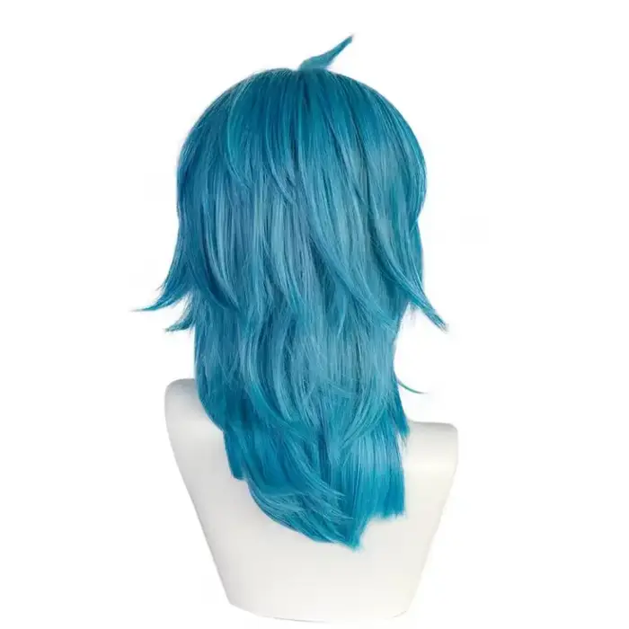 Sally Face – perruque synthétique mi-longue lisse bleue