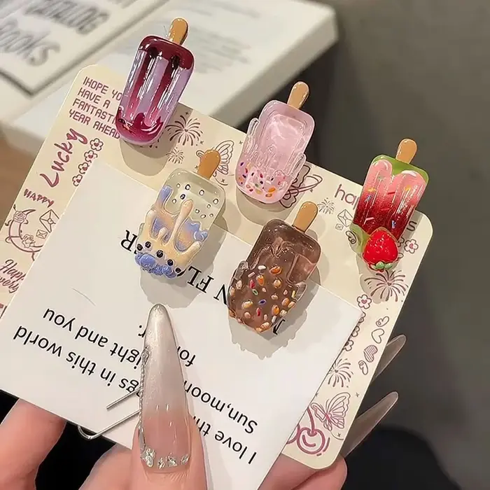 Lot de 5 mini pinces à cheveux en forme de crème glacée, mignonnes et originales, pour franges, styl