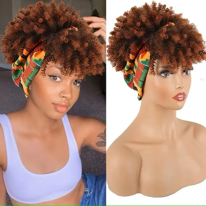 Perruque bandeau courte crépue bouclée Blonde ombrée Afro