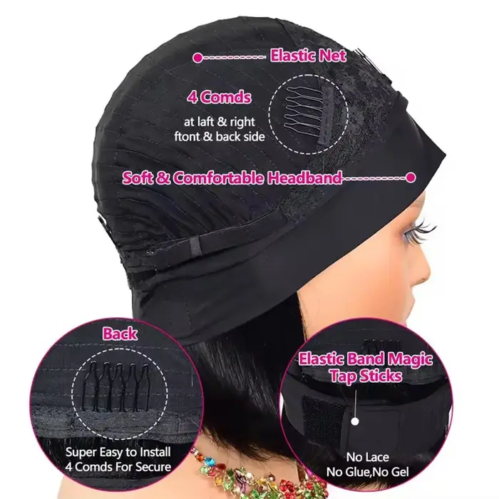 Perruques Bandeau Jupade 100% Cheveux Humains Lisses Sans Colle Bob Demi-Perruques