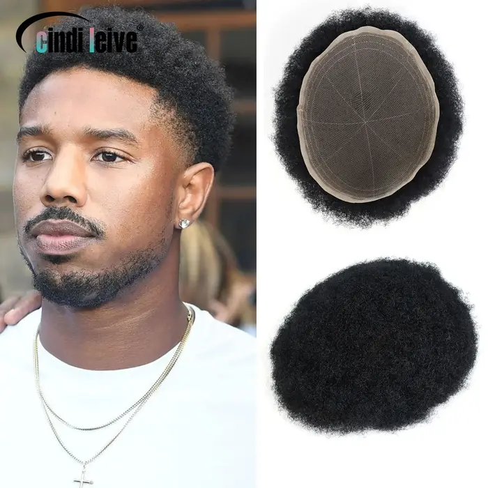 Perruque Afro Kinky Curly Full Lace pour Homme, Toupet en Cheveux Humains, Lace PU Around, Perruque 