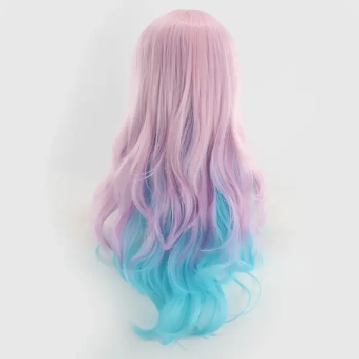 Perruque synthétique arc-en-ciel bleue avec frange, perruques ondulées de Cosplay de fête pour femme