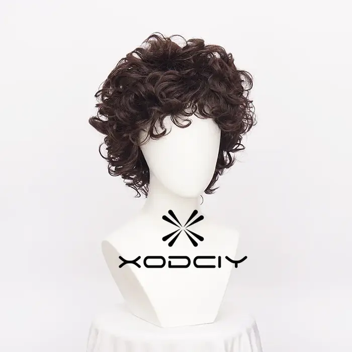 Frodo Baggins Cosplay perruque marron court bouclés résistant à la chaleur cheveux synthétiques jeu de rôle perruques +