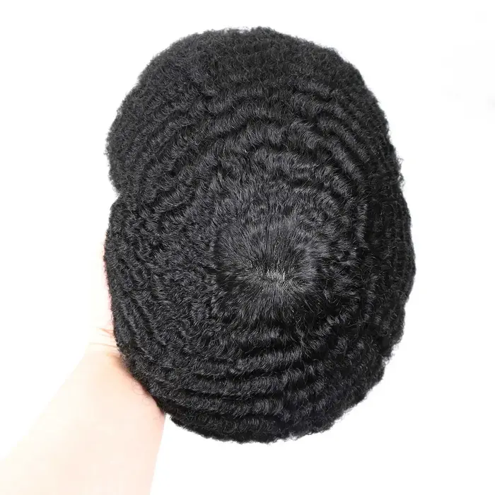 Afro toupet pour hommes peau mince système de remplacement de cheveux humains