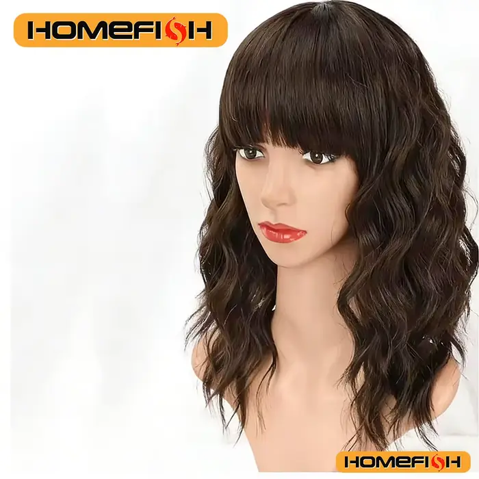 Perruque synthétique à boucles avec frange – Coiffure quotidienne polyvalente pour femme