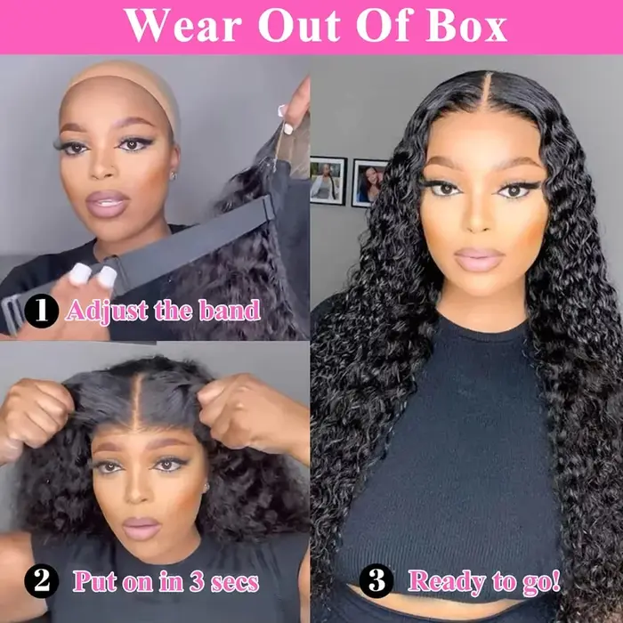 Perruque Bling Hair 180 Density Deep Wave 5x5 sans colle, cheveux humains prêts à porter, avec closu