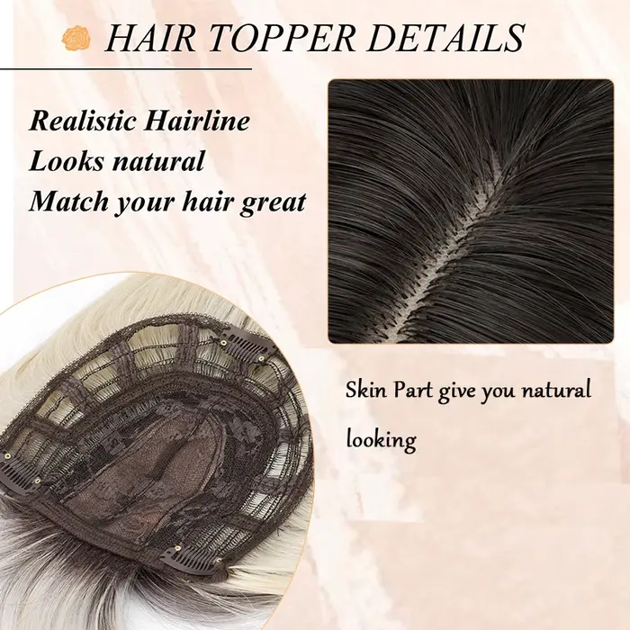 Topper pour cheveux pour femme avec frange : 3D 360 °   Morceau de cheveux synthétiques longs et lis