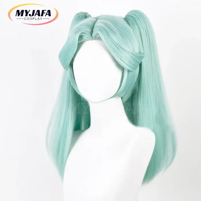 Perruque de Cosplay synthétique vert menthe Cyberpunk avec bonnet de perruque, perruque de Cosplay, longue queue de cheval, résistante à la chaleur
