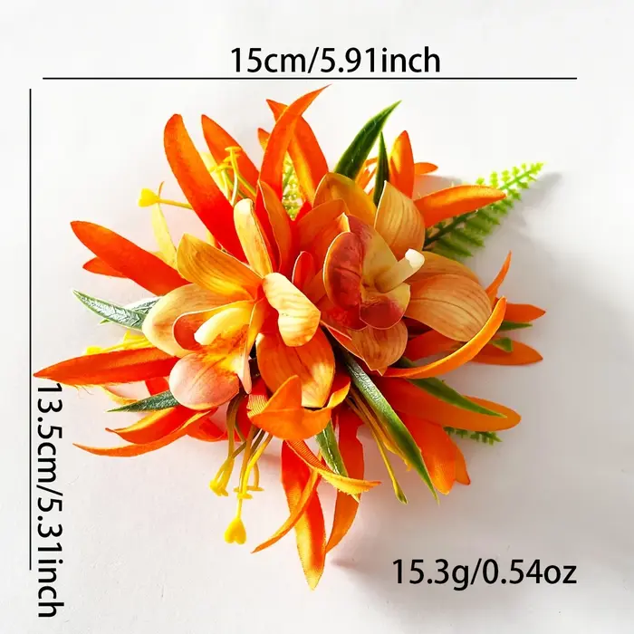 1pc Clip à cheveux en fleur d'orchidée artificielle pour les vacances à la plage hawaïenne
