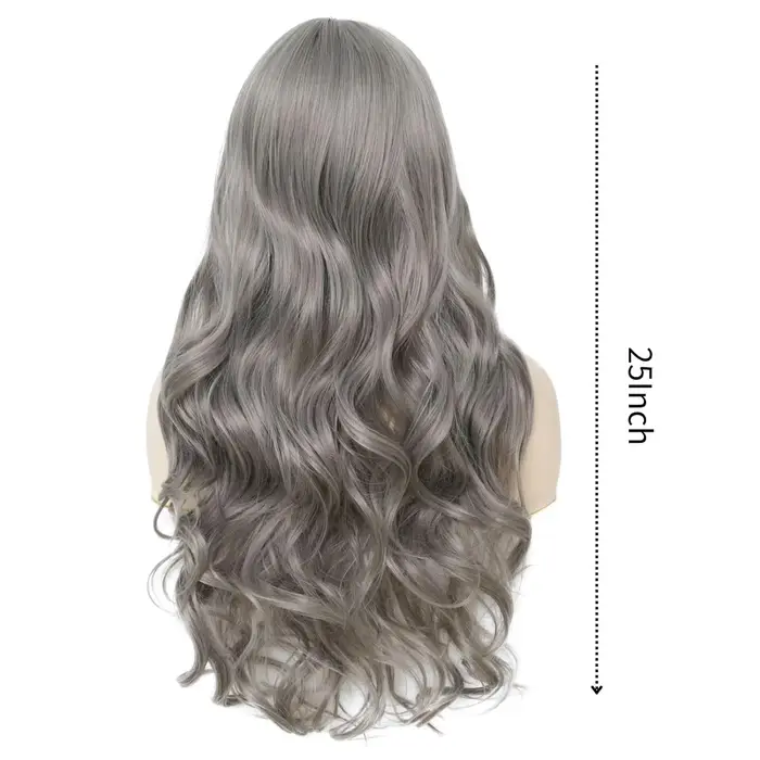 Perruque synthétique Grandma Grey de 26 pouces avec grandes vagues pour cosplay d'Halloween