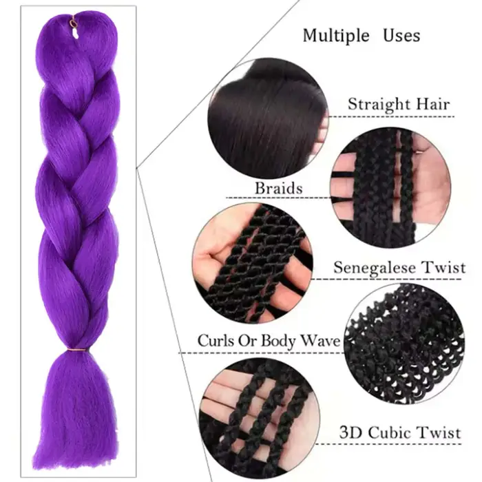 Extensions capillaires synthétiques violettes de 24 pouces
