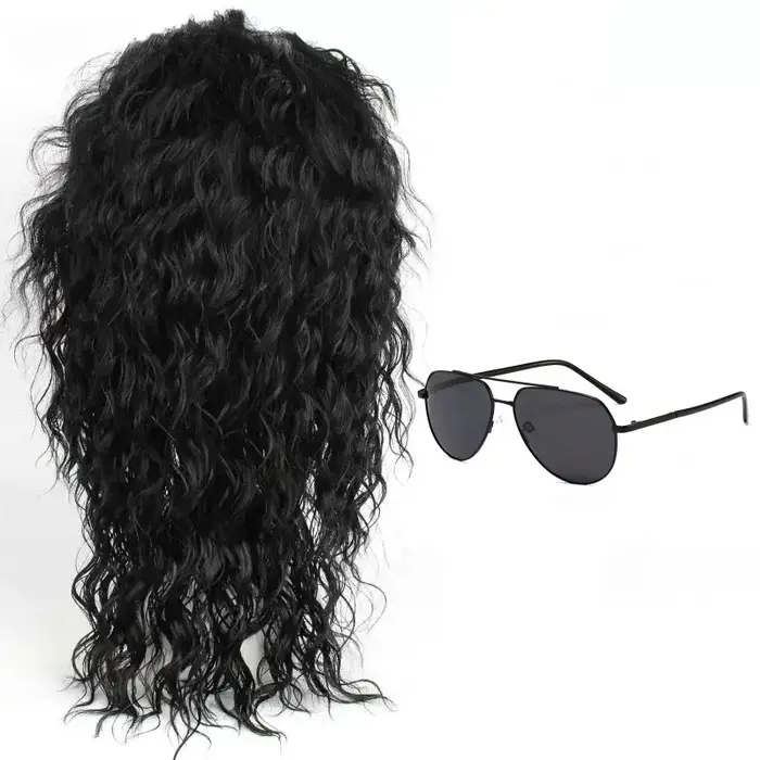 Perruque noire mi-longue bouclée pour cosplay d'Anime Michael Jackson