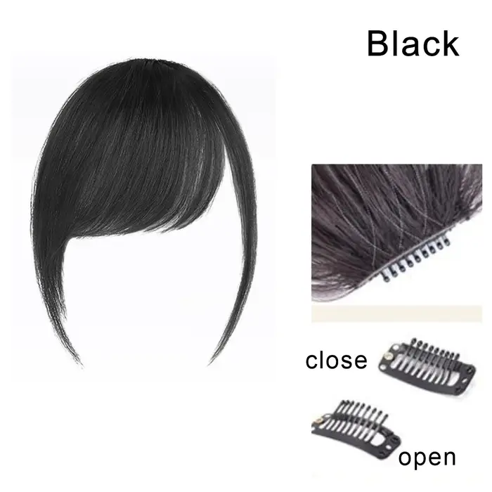 Extensions de cheveux synthétiques à clipser, frange oblique naturelle, postiche pour femmes, noir, 