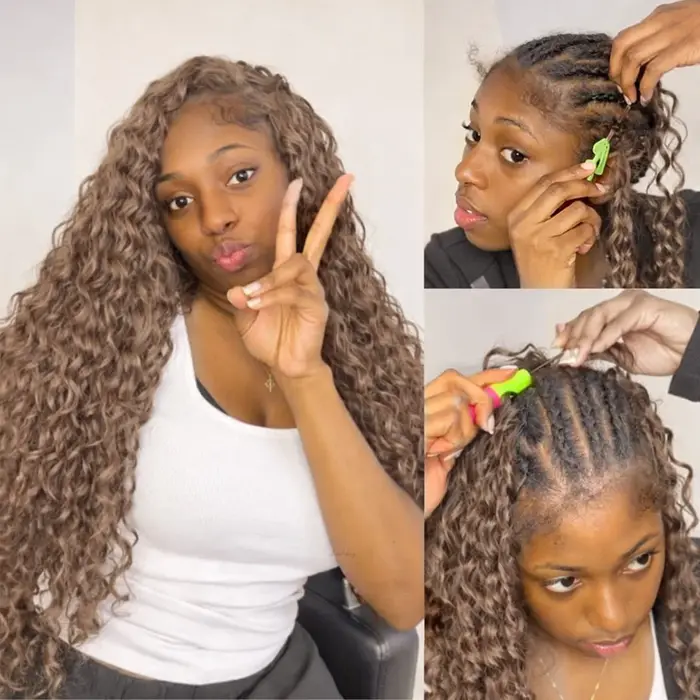 Extensions de cheveux humains au crochet 15A Honey Brown Deep Wave, pré-séparées, cheveux brésiliens