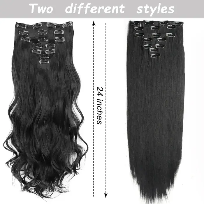 7 pièces/ensemble 16 Clips Extension de cheveux noir longue droite