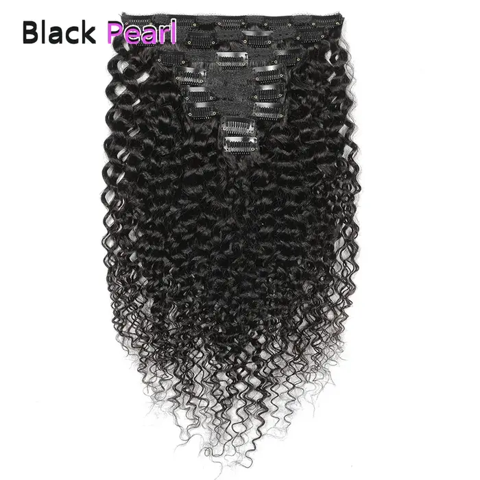 Extensions de cheveux bouclés à clipser Black Pearl Jerry Curly, cheveux humains brésiliens Remy, 7 