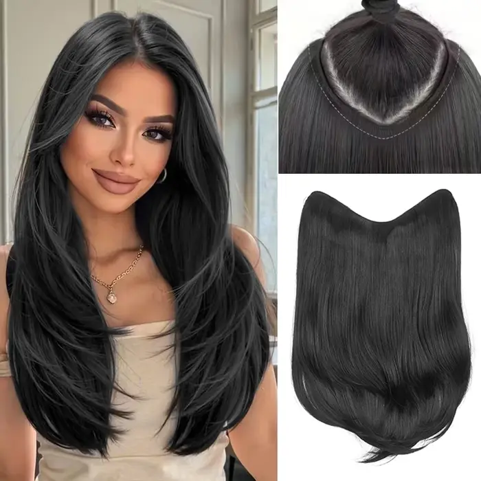 Extensions capillaires synthétiques longues et lisses en forme de V