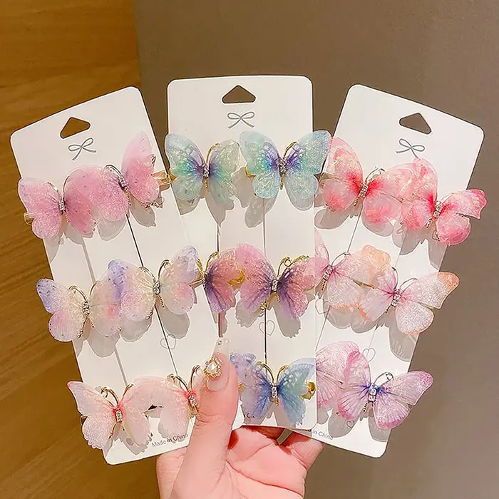 Épingles à cheveux papillon colorées pour filles