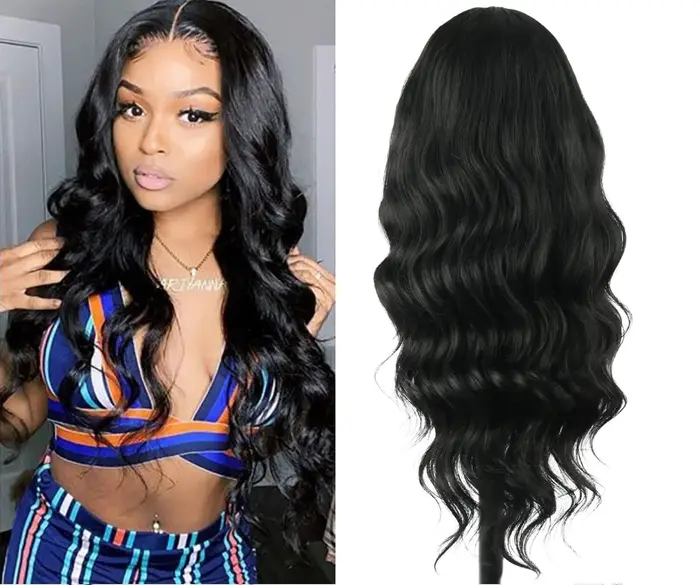 30 pouces V partie perruque vague de corps synthétique U partie perruques pour les femmes pleine tête pince dans les cheveux naturel noir pas de laisser partie mince perruque