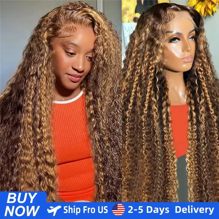30 36 pouces bouclés mettre en évidence perruque cheveux humains miel blond 13x4 dentelle avant vagu