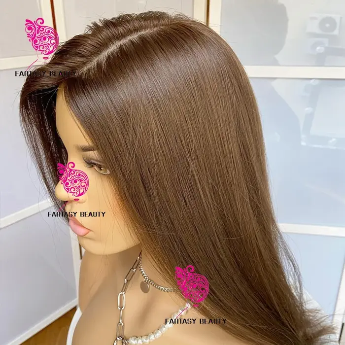 Perruques Lace Front Synthétiques Douces et Soyeuses, Cheveux Lisses, Brun Miel localité, Ligne de C