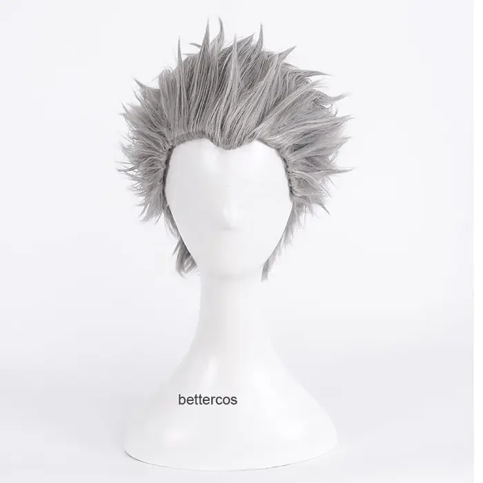 Perruque de Cosplay Vergil, cheveux synthétiques courts gris argenté, résistants à la chaleur + bonn