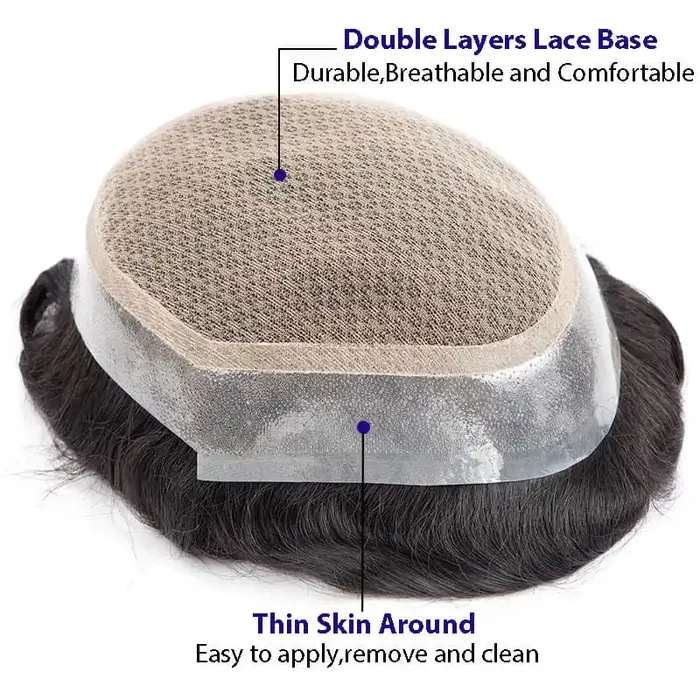 Toupet hommes australie-Double couche mâle prothèse de cheveux respirant dentelle et Pu Base homme perruque 6 "naturel