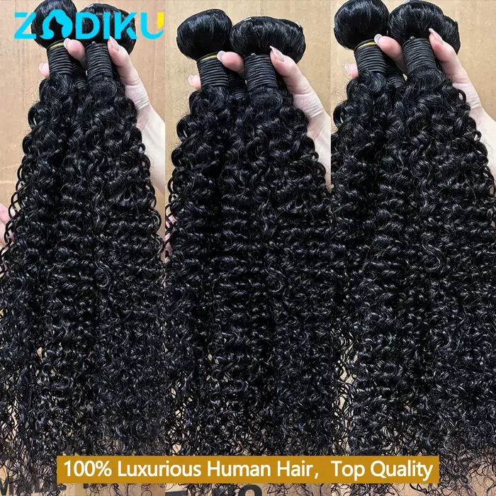 Paquets de cheveux bouclés crépus 100% paquets de cheveux humains crus avec fermeture 4X4 paquets de