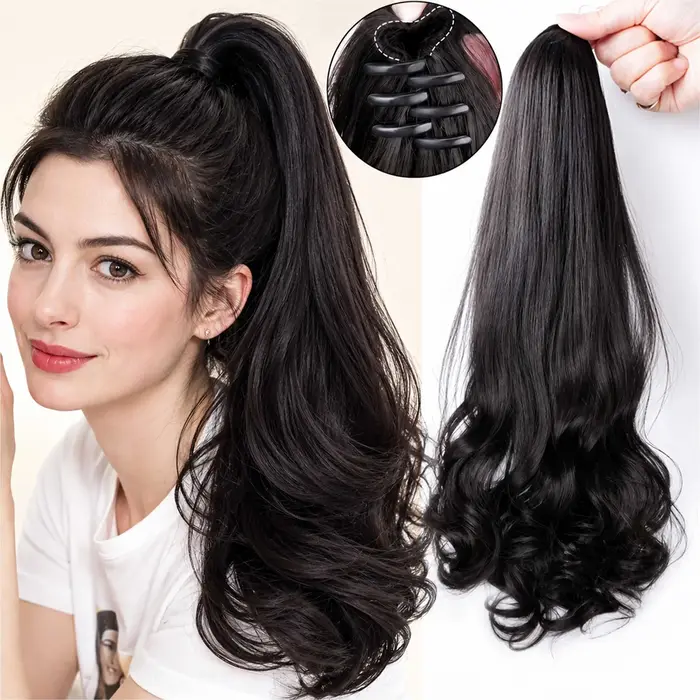 Extensions capillaires synthétiques longues et lisses à Clip pour queue de cheval