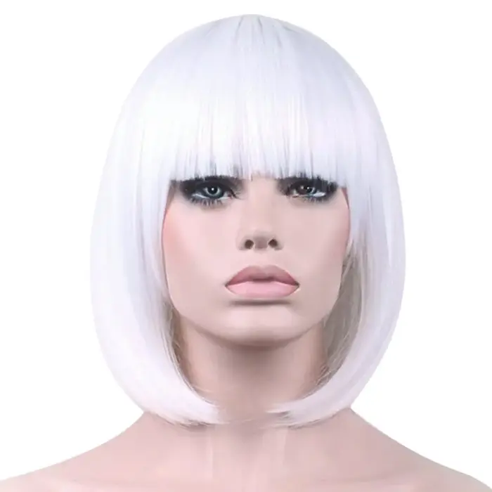 Perruque Bob courte blanche avec frange pour femme