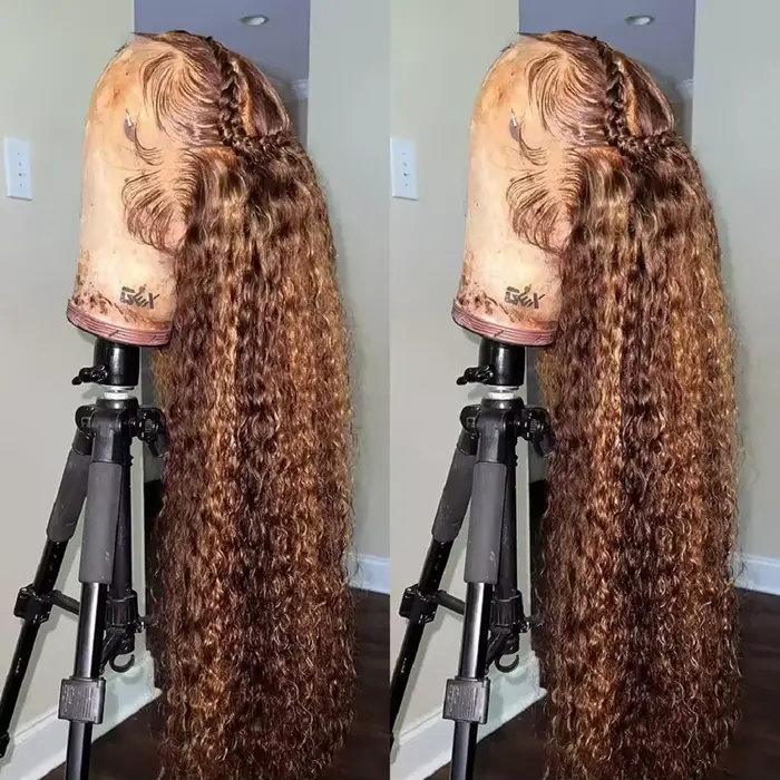 Perruque Lace Frontale en Cheveux Humains Ondulés Ombrés 250 Densité 30 Pouces, Effet Deep Wave, Den