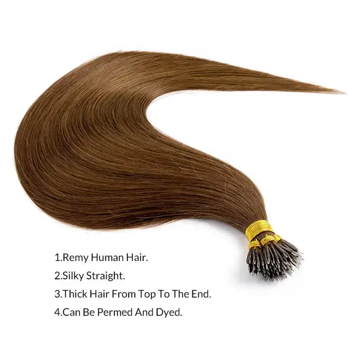 Extensions de cheveux naturels à micro-anneaux Nano lisses, 50 pièces/ensemble, brun clair, 50g 100g
