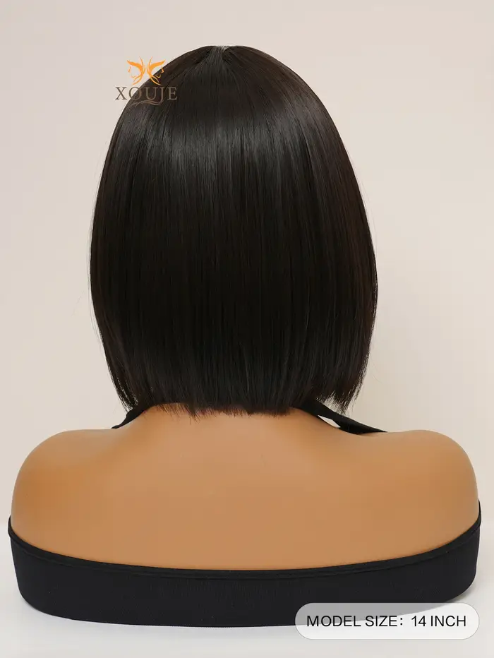 Perruque Synthétique Courte en Fibre Chimique pour Femme, Cheveux Bruns Noirs, Style Bob, Doux et Mi
