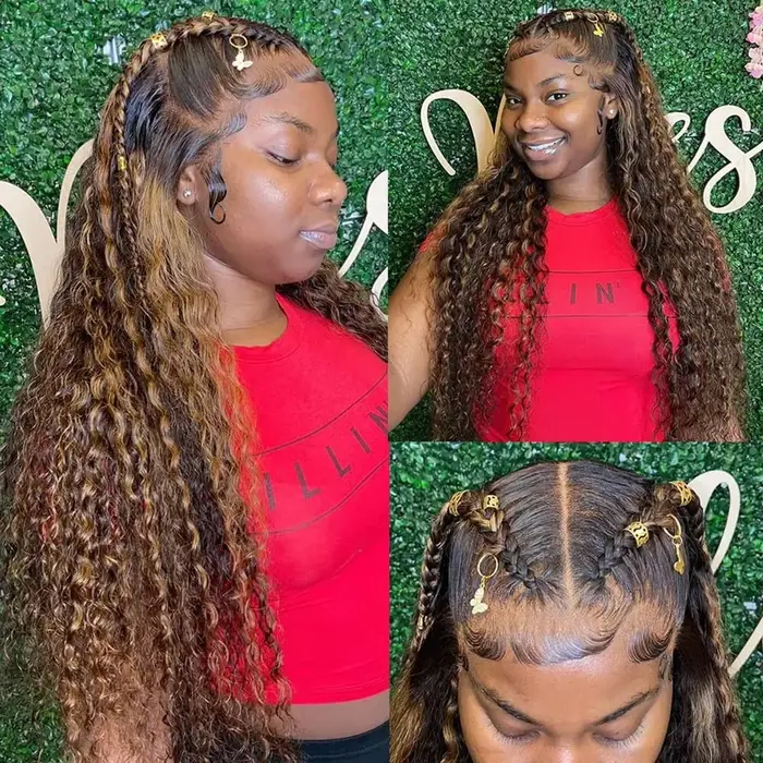 30 36 pouces bouclés mettre en évidence perruque cheveux humains miel blond 13x4 dentelle avant vague profonde 13x6 Hd