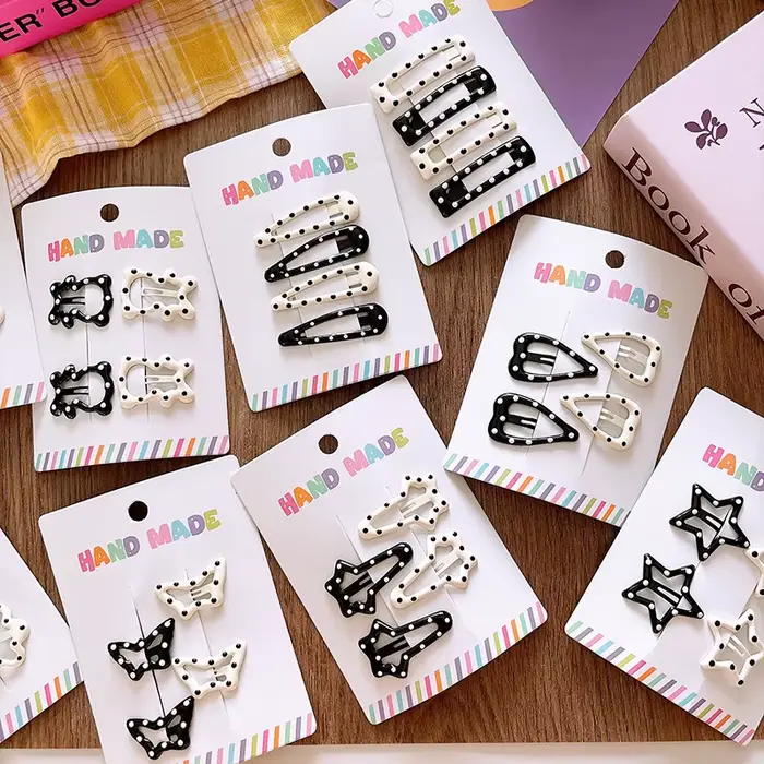 Strass Vintage à pois étoile pinces à cheveux ensemble japonais doux fille coeur géométrique Flyaway BB Clips enfants